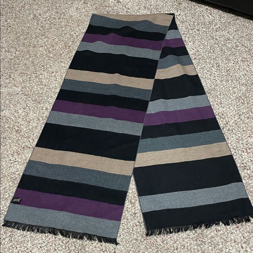100% pure silk Striped Purple, Gray & Tan Scarf- new
